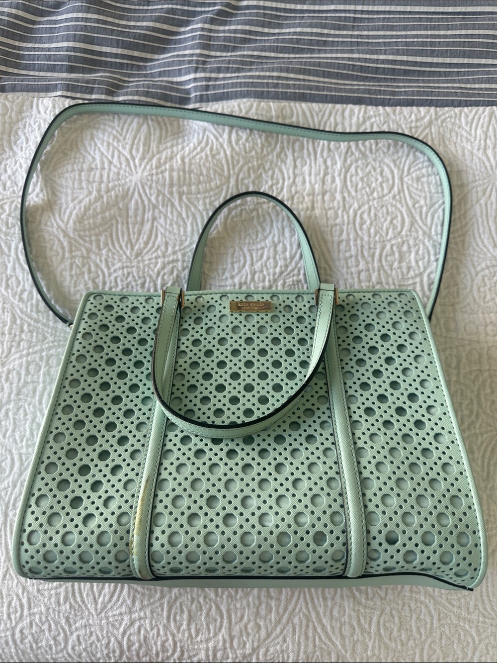 kate spade Mint Green Laser-Cut Tote with Detachable Strap